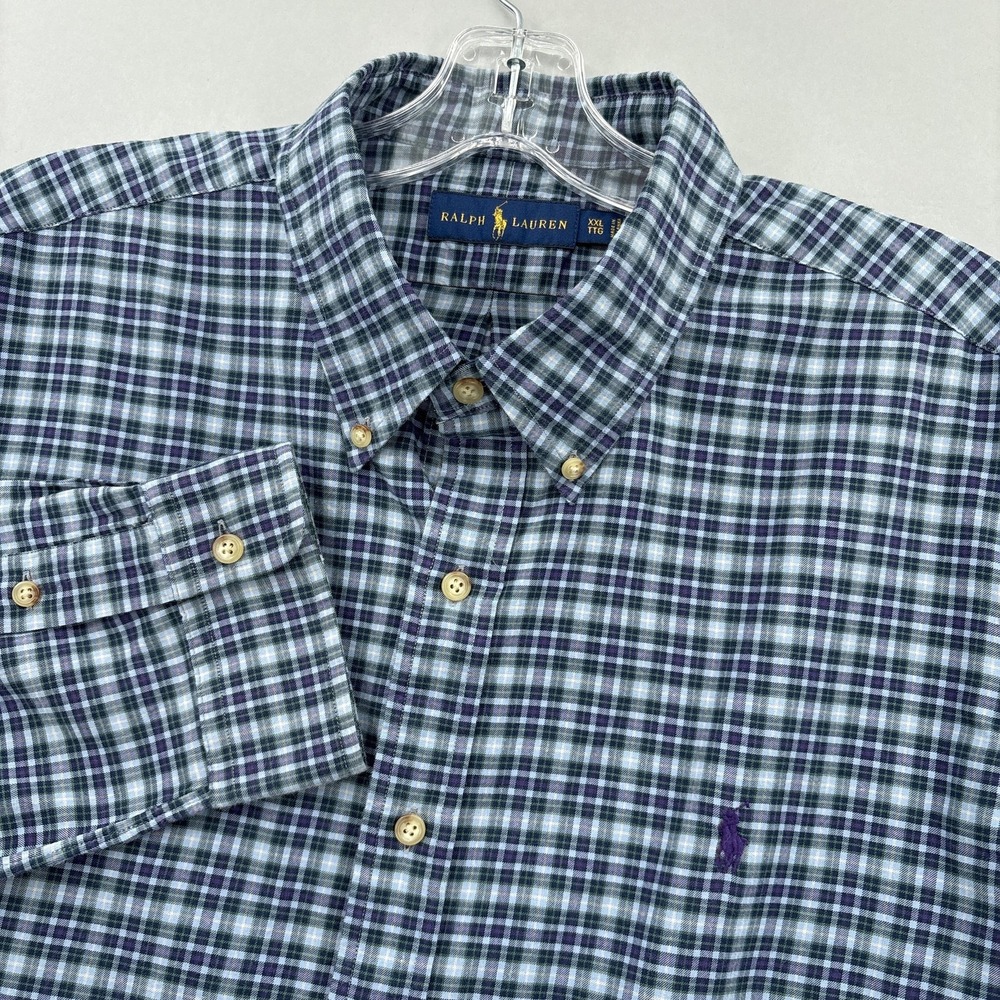 Ralph Lauren Shirt Mens 2XL Blue Plaid Button Down Long Sleeve Cotton Casual